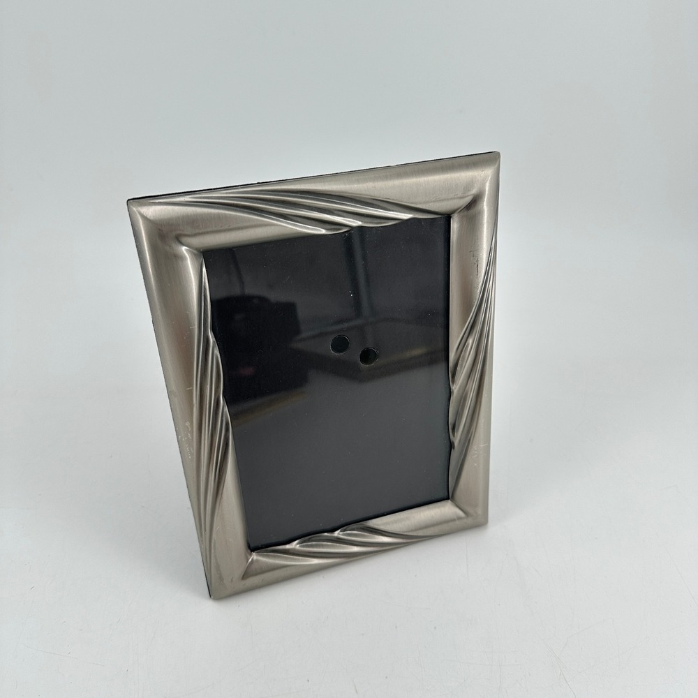 Brushed Pewter Tone Rippled Metal 5x7 Picture Frame Wave Texture Velvet Back